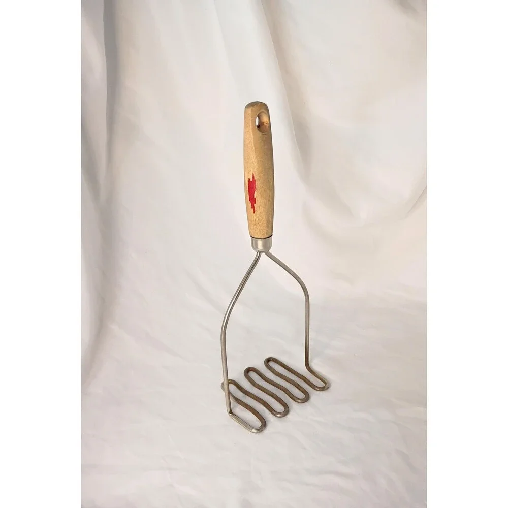 Antique Potato Masher with Chipped Red Paint Farmhouse